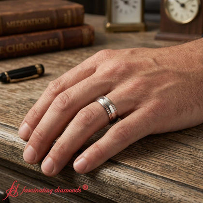 Mens 2 Tone Double Inlay Engagement Ring