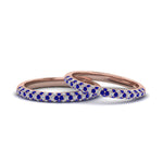 Load image into Gallery viewer, micropave-diamond-band-for-lesbian-couple-with-blue-sapphire-in-14K-rose-gold-FDLG68373BGSABL-NL-RG
