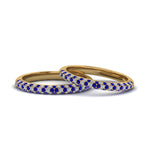 Load image into Gallery viewer, micropave-diamond-band-for-lesbian-couple-with-blue-sapphire-in-14K-yellow-gold-FDLG68373BGSABL-NL-YG
