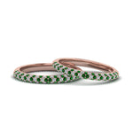 Load image into Gallery viewer, micropave-diamond-band-for-lesbian-couple-with-emerald-in-14K-rose-gold-FDLG68373BGEMGR-NL-RG
