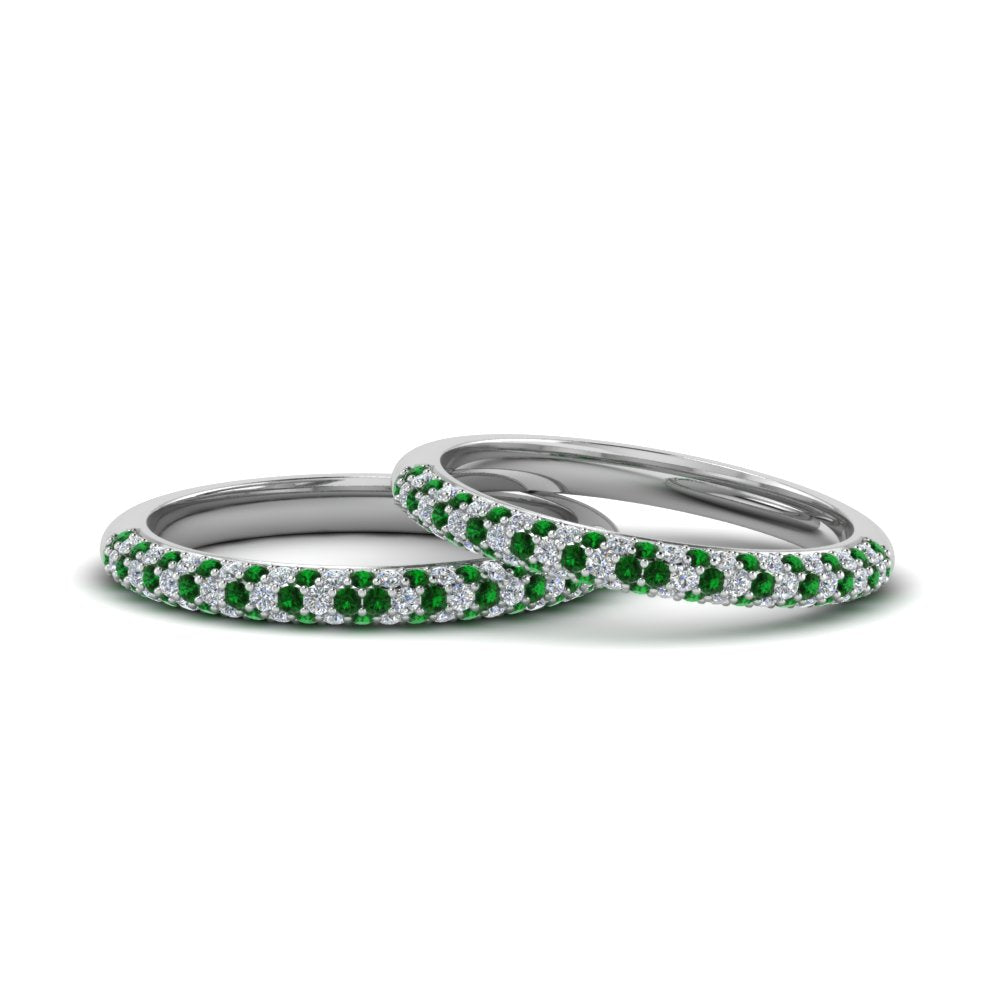 micropave-diamond-band-for-lesbian-couple-with-emerald-in-14K-white-gold-FDLG68373BGEMGR-NL-WG