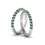 Load image into Gallery viewer, micropave-diamond-band-for-lesbian-couple-with-emerald-in-14K-white-gold-FDLG68373BGEMGR-NL-WG
