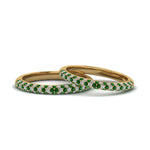 Load image into Gallery viewer, micropave-diamond-band-for-lesbian-couple-with-emerald-in-14K-yellow-gold-FDLG68373BGEMGR-NL-YG

