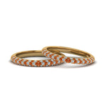 Load image into Gallery viewer, micropave-diamond-band-for-lesbian-couple-with-orange-sapphire-in-14K-yellow-gold-FDLG68373BGSAOR-NL-YG
