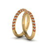 Load image into Gallery viewer, micropave-diamond-band-for-lesbian-couple-with-orange-sapphire-in-14K-yellow-gold-FDLG68373BGSAOR-NL-YG