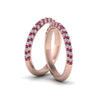 Load image into Gallery viewer, micropave-diamond-band-for-lesbian-couple-with-pink-sapphire-in-14K-rose-gold-FDLG68373BGSADRPI-NL-RG