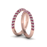 Load image into Gallery viewer, micropave-diamond-band-for-lesbian-couple-with-pink-sapphire-in-14K-rose-gold-FDLG68373BGSADRPI-NL-RG

