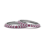 Load image into Gallery viewer, micropave-diamond-band-for-lesbian-couple-with-pink-sapphire-in-14K-white-gold-FDLG68373BGSADRPI-NL-WG
