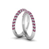 Load image into Gallery viewer, micropave-diamond-band-for-lesbian-couple-with-pink-sapphire-in-14K-white-gold-FDLG68373BGSADRPI-NL-WG