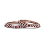 Load image into Gallery viewer, micropave-diamond-band-for-lesbian-couple-with-ruby-in-14K-rose-gold-FDLG68373BGRUDR-NL-RG
