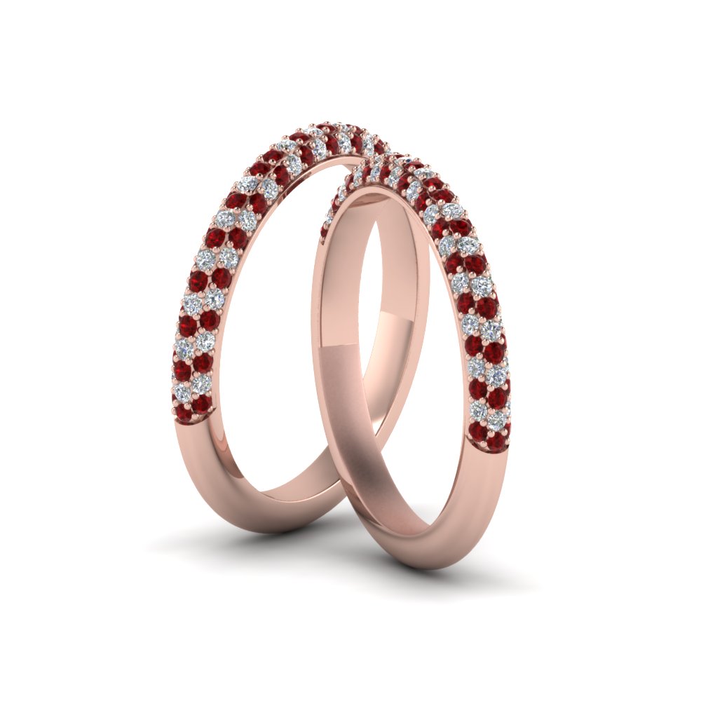 micropave-diamond-band-for-lesbian-couple-with-ruby-in-14K-rose-gold-FDLG68373BGRUDR-NL-RG