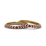 Load image into Gallery viewer, micropave-diamond-band-for-lesbian-couple-with-ruby-in-14K-yellow-gold-FDLG68373BGRUDR-NL-YG
