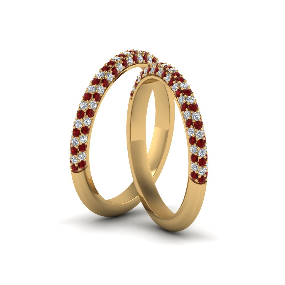 micropave-diamond-band-for-lesbian-couple-with-ruby-in-14K-yellow-gold-FDLG68373BGRUDR-NL-YG