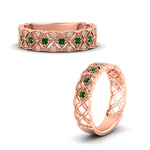 Load image into Gallery viewer, milgrain-emerald-woven-round-diamond-wedding-band-in-rose-gold-FD11273BGEMGRANGLE3-NL-RG
