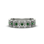 Load image into Gallery viewer, milgrain-emerald-woven-round-diamond-wedding-band-in-white-gold-FD11273BGEMGR-NL-WG
