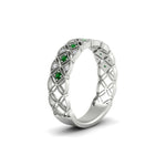 Load image into Gallery viewer, milgrain-emerald-woven-round-diamond-wedding-band-in-white-gold-FD11273BGEMGRANGLE2-NL-WG
