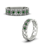 Load image into Gallery viewer, milgrain-emerald-woven-round-diamond-wedding-band-in-white-gold-FD11273BGEMGRANGLE3-NL-WG
