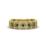 Load image into Gallery viewer, milgrain-emerald-woven-round-diamond-wedding-band-in-yellow-gold-FD11273BGEMGR-NL-YG
