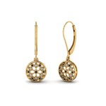 Load image into Gallery viewer, milgrain-flower-round-dangle-earring-with-black-diamond-in-yellow-gold-FD-EAR67993GBLACK-NL-YG.jpg
