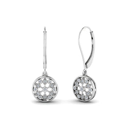 Flower Diamond Dangle Lever Back Earring