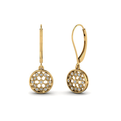 Flower Diamond Dangle Lever Back Earring