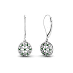 Load image into Gallery viewer, milgrain-flower-round-diamond-dangle-earring-with-emerald-in-white-gold-FD-EAR67993GEMGR-NL-WG.jpg
