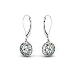 Load image into Gallery viewer, milgrain-flower-round-diamond-dangle-earring-with-emerald-in-white-gold-FD-EAR67993GEMGR-NL-WG.jpg
