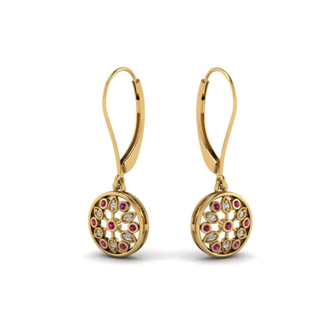 milgrain-flower-round-diamond-dangle-earring-with-pink-sapphire-in-yellow-gold-FD-EAR67993GSADRPI-NL-YG.jpg