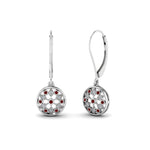 Load image into Gallery viewer, milgrain-flower-round-diamond-dangle-earring-with-ruby-in-white-gold-FD-EAR67993GRUDR-NL-WG.jpg
