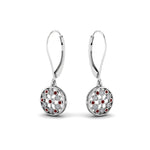Load image into Gallery viewer, milgrain-flower-round-diamond-dangle-earring-with-ruby-in-white-gold-FD-EAR67993GRUDR-NL-WG.jpg
