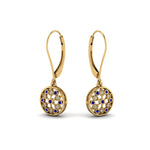 Load image into Gallery viewer, milgrain-flower-round-diamond-dangle-earring-with-sapphire-in-yellow-gold-FD-EAR67993GSABL-NL-YG.jpg
