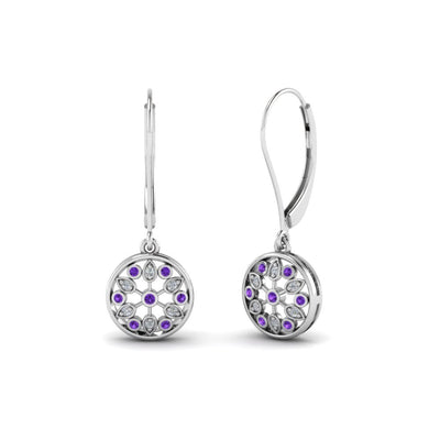 Flower Diamond Dangle Lever Back Earring