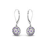 Load image into Gallery viewer, milgrain-flower-round-diamond-dangle-earring-with-violac-topaz-in-white-gold-FD-EAR67993GVITO-NL-WG.jpg
