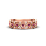 Load image into Gallery viewer, milgrain-pink-sapphire-woven-round-diamond-wedding-band-in-rose-gold-FD11273BGSADRPI-NL-RG
