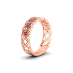 Load image into Gallery viewer, milgrain-pink-sapphire-woven-round-diamond-wedding-band-in-rose-gold-FD11273BGSADRPIANGLE2-NL-RG
