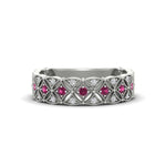 Load image into Gallery viewer, milgrain-pink-sapphire-woven-round-diamond-wedding-band-in-white-gold-FD11273BGSADRPI-NL-WG

