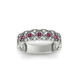 Load image into Gallery viewer, milgrain-pink-sapphire-woven-round-diamond-wedding-band-in-white-gold-FD11273BGSADRPIANGLE5-NL-WG
