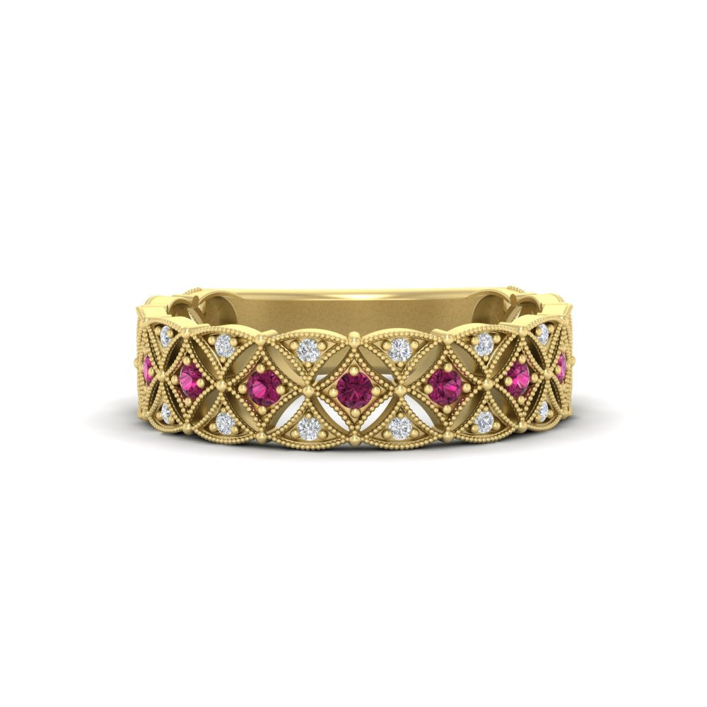 milgrain-pink-sapphire-woven-round-diamond-wedding-band-in-yellow-gold-FD11273BGSADRPI-NL-YG