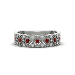 Load image into Gallery viewer, milgrain-ruby-woven-round-diamond-wedding-band-in-white-gold-FD11273BGRUDR-NL-WG
