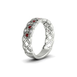 Load image into Gallery viewer, milgrain-ruby-woven-round-diamond-wedding-band-in-white-gold-FD11273BGRUDRANGLE2-NL-WG
