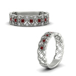 Load image into Gallery viewer, milgrain-ruby-woven-round-diamond-wedding-band-in-white-gold-FD11273BGRUDRANGLE3-NL-WG
