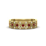 Load image into Gallery viewer, milgrain-ruby-woven-round-diamond-wedding-band-in-yellow-gold-FD11273BGRUDR-NL-YG
