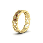 Load image into Gallery viewer, milgrain-ruby-woven-round-diamond-wedding-band-in-yellow-gold-FD11273BGRUDRANGLE2-NL-YG
