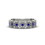 Load image into Gallery viewer, milgrain-sapphire-woven-round-diamond-wedding-band-in-white-gold-FD11273BGSABL-NL-WG
