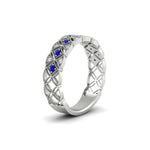 Load image into Gallery viewer, milgrain-sapphire-woven-round-diamond-wedding-band-in-white-gold-FD11273BGSABLANGLE2-NL-WG
