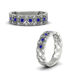 Load image into Gallery viewer, milgrain-sapphire-woven-round-diamond-wedding-band-in-white-gold-FD11273BGSABLANGLE3-NL-WG
