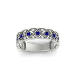 Load image into Gallery viewer, milgrain-sapphire-woven-round-diamond-wedding-band-in-white-gold-FD11273BGSABLANGLE5-NL-WG
