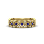 Load image into Gallery viewer, milgrain-sapphire-woven-round-diamond-wedding-band-in-yellow-gold-FD11273BGSABL-NL-YG

