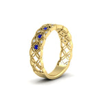 Load image into Gallery viewer, milgrain-sapphire-woven-round-diamond-wedding-band-in-yellow-gold-FD11273BGSABLANGLE2-NL-YG
