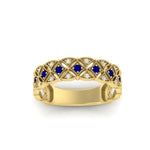 Load image into Gallery viewer, milgrain-sapphire-woven-round-diamond-wedding-band-in-yellow-gold-FD11273BGSABLANGLE5-NL-YG
